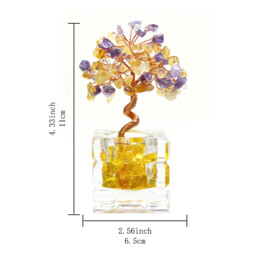 JU7CER 1PC Citrine Tree with Treasure Bowl Teacup - Natural Crystal Chip Money Tree, Mixed Decoration of Amethyst & Yellow Crystal, Wealth Tree Ornament for Office, Home & Wedding Decor, Christmas Must-Have - thumbnail 4
