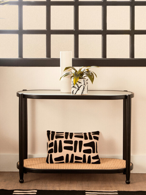 Interiors by Premier Console Table Cebu Elm Wood & Rattan Black/Natural