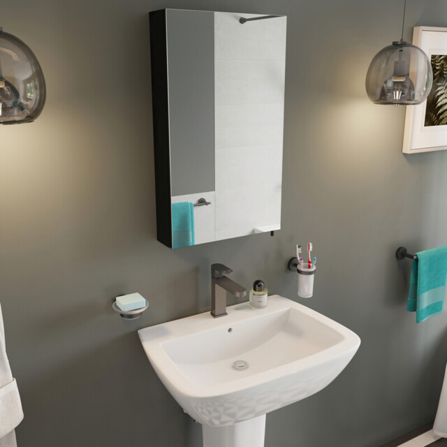 Croydex Dawley Bathroom Mirror Cabinet (67x40x10cm)  - Black - image 1