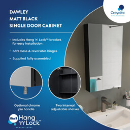 Croydex Dawley Bathroom Mirror Cabinet (67x40x10cm)  - Black - thumbnail 4