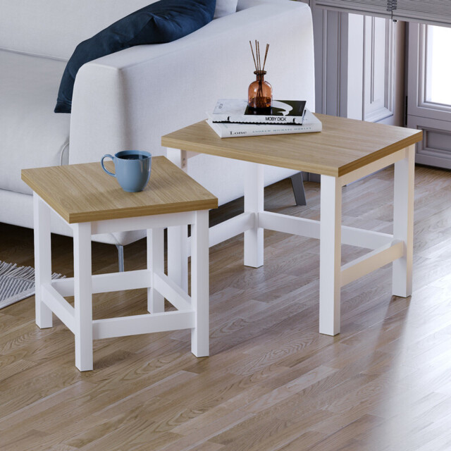 Vida Designs Side Tables Nested Arlington White/Oak Effect 2pcs - image 1