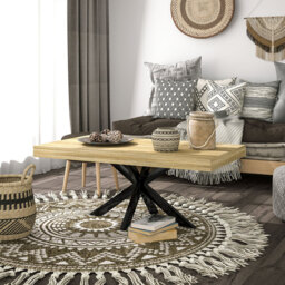 HOMCOM Coffee Table Contemporary Rectangle Oak Effect/Black - thumbnail 3
