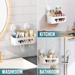 TAILI Suction Cup Shower Caddy, Bathroom Shower Basket Wall Mounted Organizer Shelf for Shampoo, Body Wash, Conditioner, Plastic Shower Rack for Kitchen & Bathroom, Drill-Free Removable - thumbnail 4