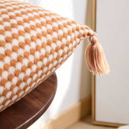MEROPE, Acrylic Knit/Waffle Cushion Cover, 50x50cm, orange/white, 1pack - thumbnail 4