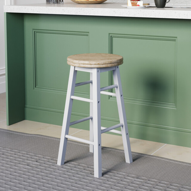 "Vida Designs Chef Vida Wooden Swivel Bar Stool, White " - image 1