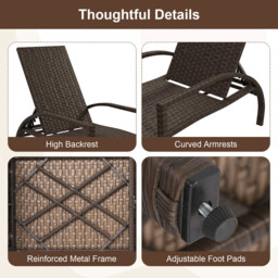 Costway Outdoor Chaise Lounge Chair Patio Wicker Chaise Lounger with 6-Position Adjustable Backrest - thumbnail 2