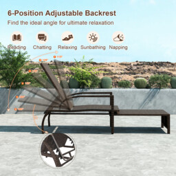 Costway Outdoor Chaise Lounge Chair Patio Wicker Chaise Lounger with 6-Position Adjustable Backrest - thumbnail 4