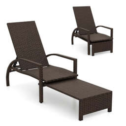 Costway Outdoor Chaise Lounge Chair Patio Wicker Chaise Lounger with 6-Position Adjustable Backrest - thumbnail 3
