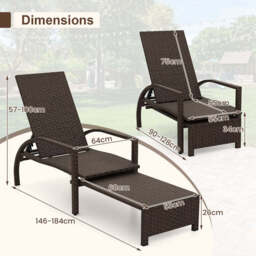 Costway Outdoor Chaise Lounge Chair Patio Wicker Chaise Lounger with 6-Position Adjustable Backrest - thumbnail 7