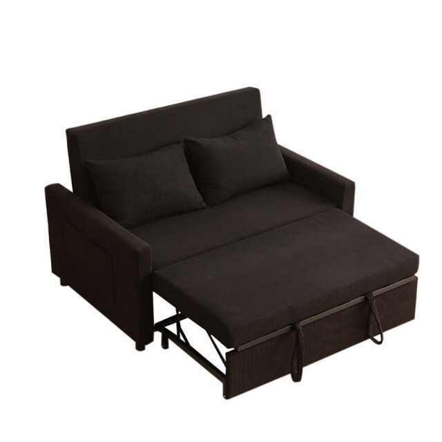 2 Seater Sofa Bed, 3-in-1 Convertible Pull Out Sleeper Sofa, Corduroy Fabric Love seat with Adjustable Backrest & Side Pockets for Living Room, Guest Room, Apartment, Black