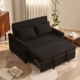 Joyic 2 Seater Sofa Bed, 3-in-1 Convertible Pull Out Sleeper Sofa, Corduroy Fabric Love Seat with Adjustable Backrest & Side Pockets for Living Room, Guest Room, Apartment, Black - thumbnail 6