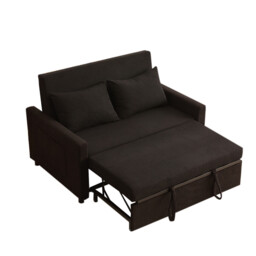 2 Seater Sofa Bed, 3-in-1 Convertible Pull Out Sleeper Sofa, Corduroy Fabric Love seat with Adjustable Backrest & Side Pockets for Living Room, Guest Room, Apartment, Black