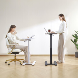 SIHOO D01 Overbed Table - Height & Tilt Adjustable, Laptop Standing Desk with Wheels for Hospital & Home Use, Dark Walnut - thumbnail 2