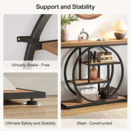 LANTINE 105CM Console Table, Industrial 4-Tier Sofa Table Entryway Table with Circle Base, Narrow Wood Accent Tables with Storage Shelves for Living Room, Hallway, Foyer, Light Brown - thumbnail 5