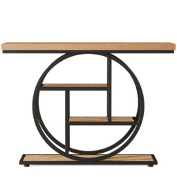 LANTINE 105CM Console Table, Industrial 4-Tier Sofa Table Entryway Table with Circle Base, Narrow Wood Accent Tables with Storage Shelves for Living Room, Hallway, Foyer, Light Brown - thumbnail 6