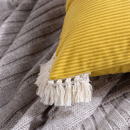 Phantoscope Pack of 2 Corduroy Soft Pillow Covers Decorative Striped Velvet Throw Pillows with Cotton Tassels Ultra Solid Cushion Covers Pillowcases, Mustard Yellow 30 x 50cm - thumbnail 4