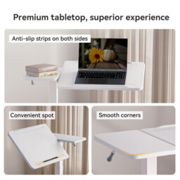 SIHOO D01 Overbed Table - Height & Tilt Adjustable, Laptop Standing Desk with Wheels for Hospital & Home Use, White - thumbnail 3