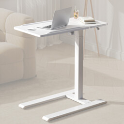SIHOO D01 Overbed Table - Height & Tilt Adjustable, Laptop Standing Desk with Wheels for Hospital & Home Use, White - thumbnail 1