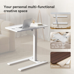SIHOO D01 Overbed Table - Height & Tilt Adjustable, Laptop Standing Desk with Wheels for Hospital & Home Use, White - thumbnail 5