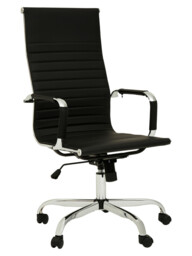 Interiors by Premier Office Chair with Arms Brent High Back Faux Leather Black/Chrome - thumbnail 1