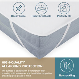 LeBonsoir Waterproof Mattress Protector， Breathable Mattress Topper， Non Slip with 4 Corner Elastics， Stain Protection， Washable， Water Proof，Crinkle-Free Mattress Topper， Breathable，100% Microfiber， White，  200 x 200cm - thumbnail 7