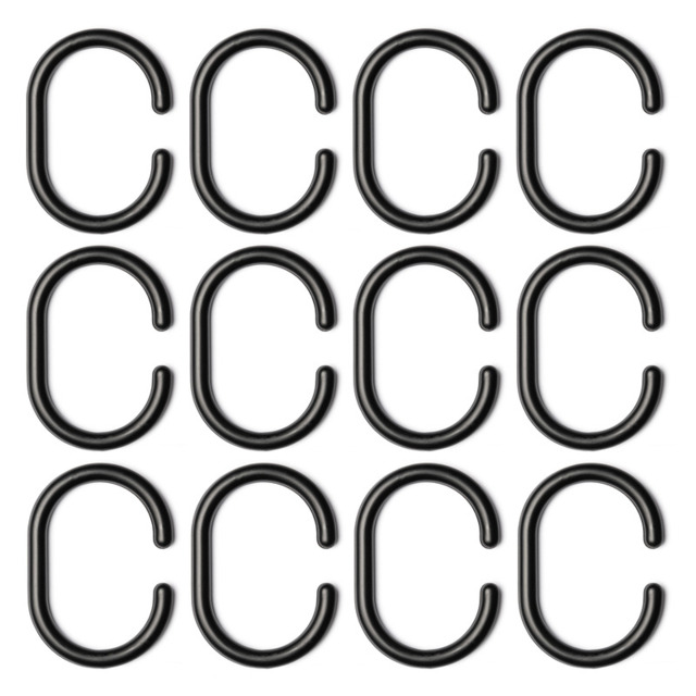 Croydex Shower Curtain Rings C Shape Black 12pcs - image 1