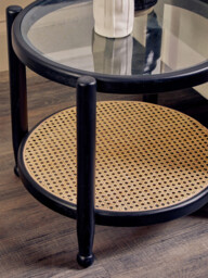 Interiors by Premier Side Table Round Cebu Elm Wood & Rattan Black/Natural - thumbnail 6