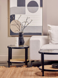 Interiors by Premier Side Table Round Cebu Elm Wood & Rattan Black/Natural - thumbnail 2