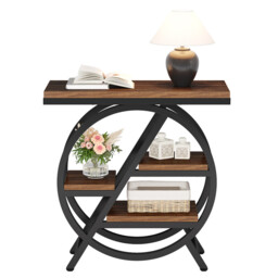 Tribesigns Coffee Side Tables, 3-Tier End Table for Living Room, Wood Sofa Side Table with Storage, Industrial Nightstand and Bedside Table with Geometric Metal Frame for Bedroom, Rustic Brown - thumbnail 5