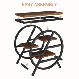 Tribesigns Coffee Side Tables, 3-Tier End Table for Living Room, Wood Sofa Side Table with Storage, Industrial Nightstand and Bedside Table with Geometric Metal Frame for Bedroom, Rustic Brown - thumbnail 2
