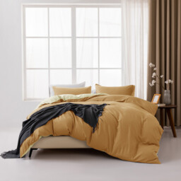 MENDALE Duvet Cover Set - Premium Bedding Set - 135*200 cm Duvet Cover with 75*50 cm Pillow Case - Soft Brushed Microfiber- Bown & Yellow - thumbnail 2