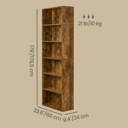 JOYFURNOS Bookshelf with 6 Shelves, Bookcase, for Home Office, Bedroom, Living Room, Study, Rustic Brown - thumbnail 3