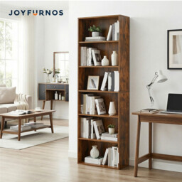 JOYFURNOS Bookshelf with 6 Shelves, Bookcase, for Home Office, Bedroom, Living Room, Study, Rustic Brown - thumbnail 4