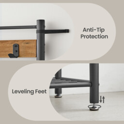 Ochama Coat Rack, Hall Tree with Shoe Storage Bench, 32 x 70 x 177 cm, Industrial, Rustic Walnut and Black - thumbnail 5