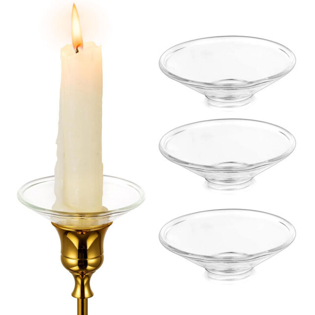Glass Bobeches for Candlestick Holders, 3 PCS Candle Drip Protectors Candle Rings for Tapers, Candle Drip Catcher for Candle Stick Candle Holder for Wedding Party Church Home (Round, Clear) - image 1