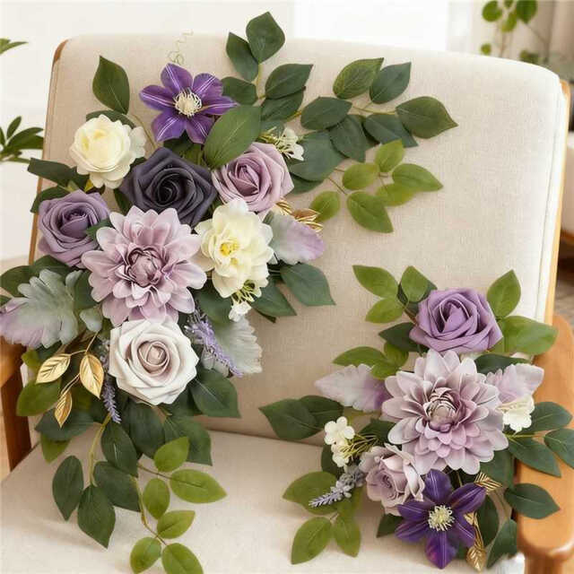 Wei's Moment Wedding Arc Flower (pack of 2) Welcome Sign Flower Backdrop Garland For Ceremony Reception Wall Easel Home Decoration Entryway Faux Outdoor Board Head Table Decor (Lilic & Cream) - image 1