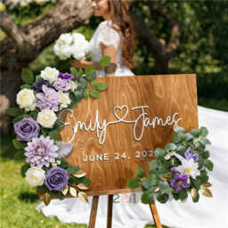 Wei's Moment Wedding Arc Flower (pack of 2) Welcome Sign Flower Backdrop Garland For Ceremony Reception Wall Easel Home Decoration Entryway Faux Outdoor Board Head Table Decor (Lilic & Cream) - thumbnail 4
