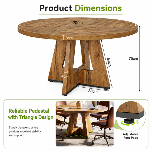 LANTINE Round Dining Table, 120 cm Kitchen Table for 4 People, Farmhouse Round Table for Home Dining Room Living Room (Only Table) - image 1