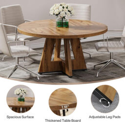 LANTINE Round Dining Table, 120 cm Kitchen Table for 4 People, Farmhouse Round Table for Home Dining Room Living Room (Only Table) - thumbnail 7