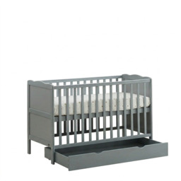 mcc direct Grey Wooden Baby Cot Bed & Rollaway Drawer & Aloe Vera Water Repellent Mattress (Orlando Drawer) - thumbnail 2