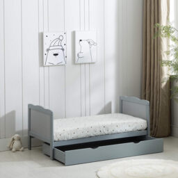 mcc direct Grey Wooden Baby Cot Bed & Rollaway Drawer & Aloe Vera Water Repellent Mattress (Orlando Drawer) - thumbnail 4