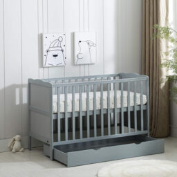 mcc direct Grey Wooden Baby Cot Bed & Rollaway Drawer & Aloe Vera Water Repellent Mattress (Orlando Drawer) - thumbnail 1