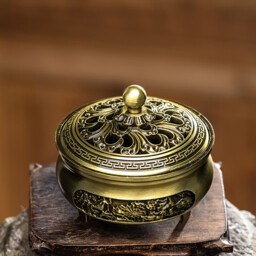 JU7CER 1PC Alloy Golden Lotus Incense Burner with Lid - Classic Style, Ideal for Christmas Home Decoration and Floor Display, Incense Holder - thumbnail 1