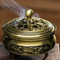 JU7CER 1PC Alloy Golden Lotus Incense Burner with Lid - Classic Style, Ideal for Christmas Home Decoration and Floor Display, Incense Holder - thumbnail 4