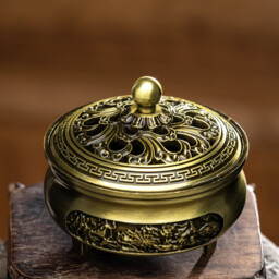 JU7CER 1PC Alloy Golden Lotus Incense Burner with Lid - Classic Style, Ideal for Christmas Home Decoration and Floor Display, Incense Holder - thumbnail 5