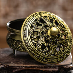 JU7CER 1PC Alloy Golden Lotus Incense Burner with Lid - Classic Style, Ideal for Christmas Home Decoration and Floor Display, Incense Holder - thumbnail 2