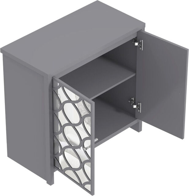 Galano Iris 2 Door Sideboard – Storage Cabinet for Living Room & Kitchen – Space Saving Side Unit with Arylic Mirror Doors, Modern Side Board Organizer - Grey - image 1