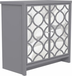 Galano Iris 2 Door Sideboard – Storage Cabinet for Living Room & Kitchen – Space Saving Side Unit with Arylic Mirror Doors, Modern Side Board Organizer - Grey - thumbnail 2