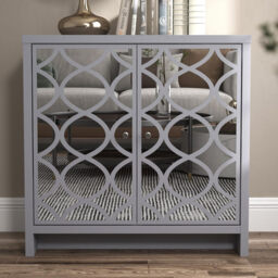 Galano Iris 2 Door Sideboard – Storage Cabinet for Living Room & Kitchen – Space Saving Side Unit with Arylic Mirror Doors, Modern Side Board Organizer - Grey - thumbnail 5