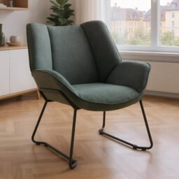 chairus Linen Armchair for Living Room Upholstered Tub Chair Single Occasional Accent Chair with Metal Legs (Green) - thumbnail 1